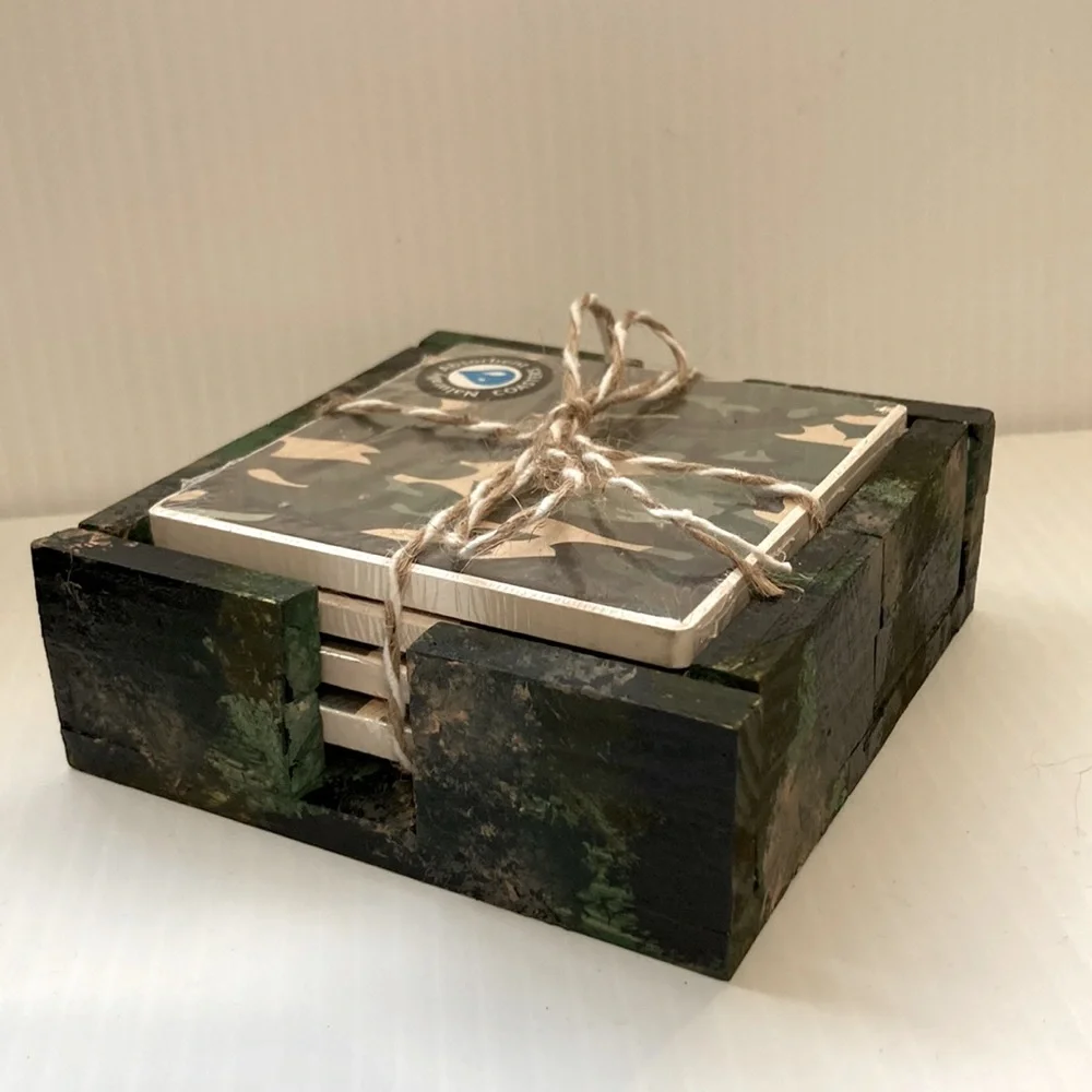 Camouflage Hunting Military Drink Coasters Absorbent Cork Backed Set of 4